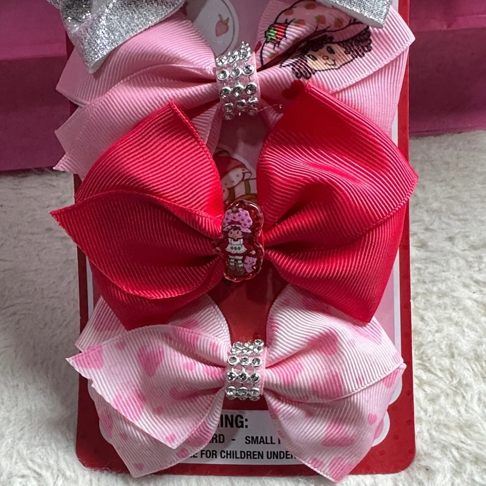 Strawberry‎ Shortcake Kids Hair Bow Collection - Red, Pink, Silver 7 bows 🎀